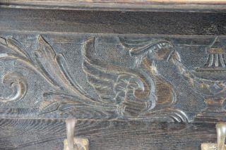 Large Black forest wood carved phenix bird Coat rack lion heads 1920 5