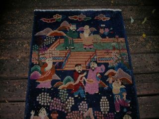 SUMMER ANTIQUE 1930 ' S PICTORAL CHINESE ART DECO RUG 2.  3X4.  3 3