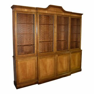 Vintage Baker Two Piece Inlaid Mahogany Mid Century Bookcase/china Cabinet