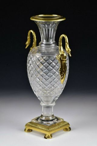 Ormolu Mounted French Art Glass Vase with Swan Handles Possibly Baccarat 2