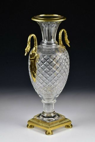 Ormolu Mounted French Art Glass Vase with Swan Handles Possibly Baccarat 3