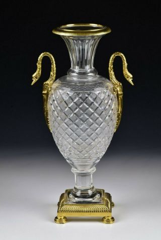 Ormolu Mounted French Art Glass Vase with Swan Handles Possibly Baccarat 4