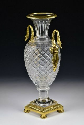 Ormolu Mounted French Art Glass Vase with Swan Handles Possibly Baccarat 5