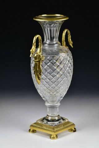 Ormolu Mounted French Art Glass Vase with Swan Handles Possibly Baccarat 6