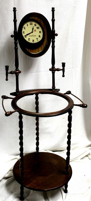 Vintage American Jacobean Revival Cherry Wash Stand with Mirror,  Pitcher & Bowl 2