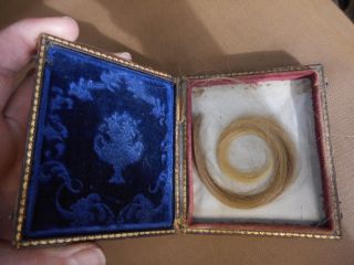 Mourning Lock Victorian Hair Locks Antique Box Blue Ornate Collectible