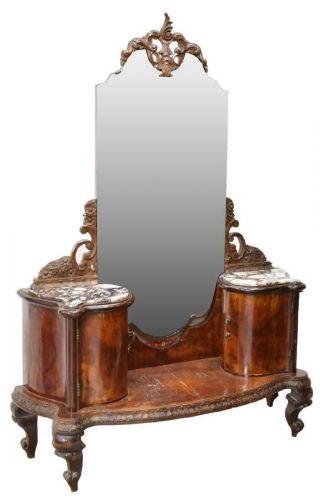Venetian Marble - Top Figured Walnut Mirrored Vanity