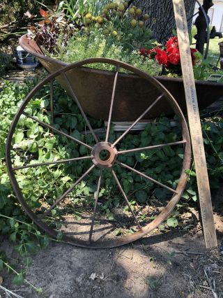 Vtg Industrial Primitive Farm Country Cast Iron Metal Wagon Wheel Tractor 24in