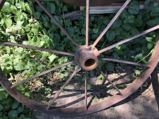 Vtg Industrial Primitive Farm Country Cast Iron Metal Wagon Wheel Tractor 24in 3