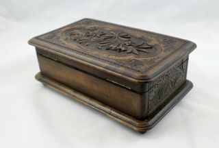 Antique Black Forest Carved Music Box with German Songs,  Edelweiss Flowers 3