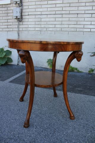 Italian Olive Wood Bookmatched Round Center,  Accent Table With Ram 