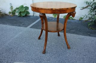 Italian Olive Wood Bookmatched Round Center,  Accent Table With Ram ' s Heads 5