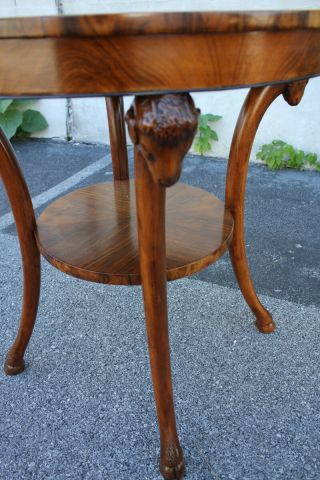 Italian Olive Wood Bookmatched Round Center,  Accent Table With Ram ' s Heads 7