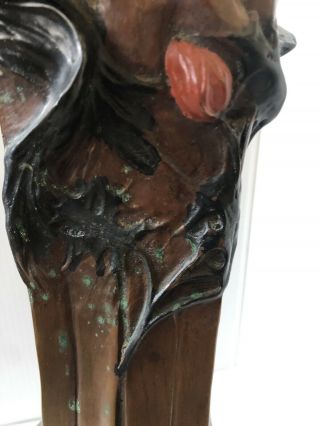 Authentic Art Nouveau Deco Huge Copper Vase Signed C.  1920 Woman Roses 10