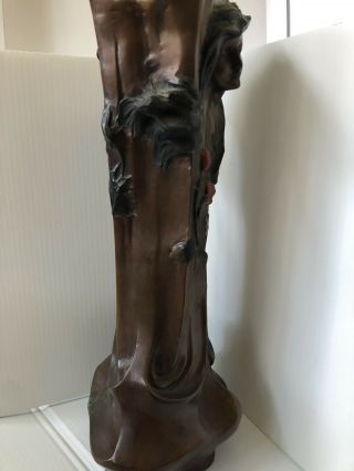 Authentic Art Nouveau Deco Huge Copper Vase Signed C.  1920 Woman Roses 4