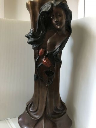 Authentic Art Nouveau Deco Huge Copper Vase Signed C.  1920 Woman Roses 7