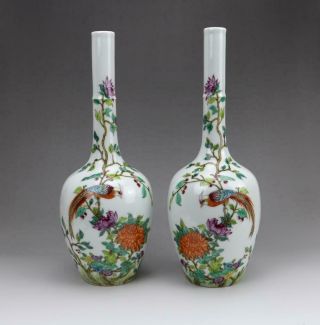 Rare Pair Chinese Famille Rose Porcelain Vases Qianlong Marked (e1)