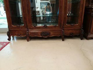 Antique 3 Door French Walnut Armoire Cabinet Bookcase Display China Cabinet 6
