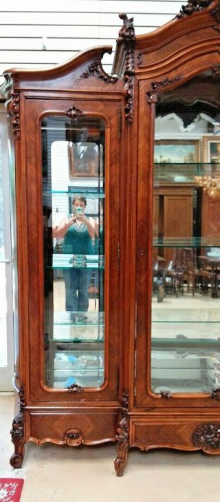 Antique 3 Door French Walnut Armoire Cabinet Bookcase Display China Cabinet 9