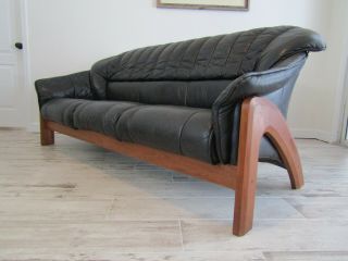 Vintage Teak Danish Leather Sofa Mid Century Modern Ekornes Style