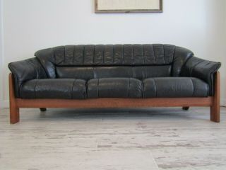 Vintage Teak Danish Leather Sofa Mid Century Modern Ekornes Style 2