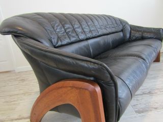 Vintage Teak Danish Leather Sofa Mid Century Modern Ekornes Style 3