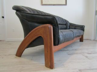 Vintage Teak Danish Leather Sofa Mid Century Modern Ekornes Style 5