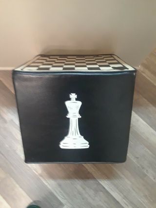 Vintage Mid Century Foot Stool Ottoman Chess Chessboard Naugahyde 4