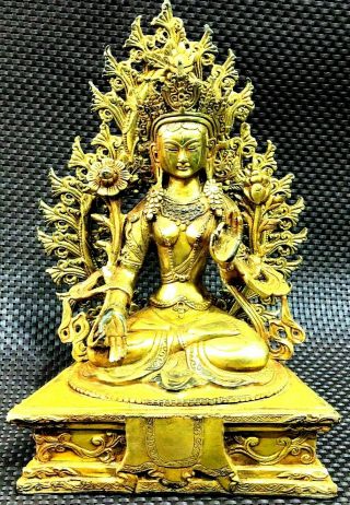 Large Antique Chinese Gold Gilt Tibetan God Buddha Statue Stand 10 Inches Tall