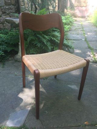 Niels Moller Danish Teak Jl Moller Model 71 Cord Seat Sculpted Chair Msrp$1100