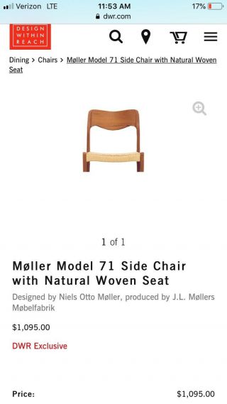 NIELS MOLLER Danish Teak JL Moller Model 71 Cord Seat Sculpted Chair MSRP$1100 6