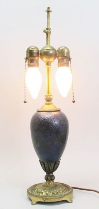 Fine Signed Tiffany Cypriote Art Glass Lamp W/ Gilt Bronze Mounts C.  1910