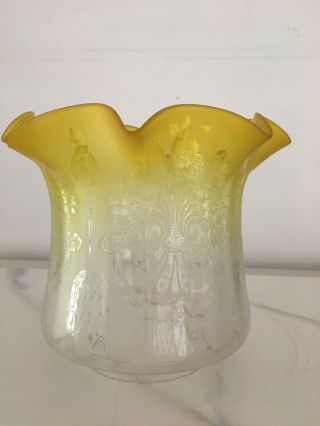 Antique Acid Etched Floral Citrus Yellow Round Tulip Oil Lamp Shade