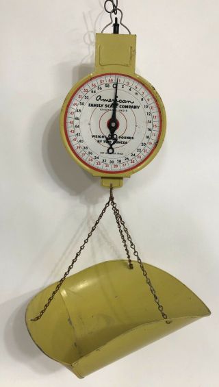 Vintage Yellow American Family Hanging Produce Scale 60 Pounds