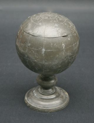 Antique Chinese Swatow Pewter Terrestrial Globe Tobacco ? Jar
