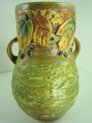 Roseville Art Pottery Ca 1932 Blackberry Double Handled Tall Vase 575 - 8