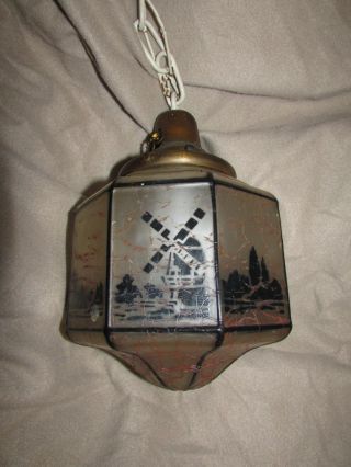 Rare Antique Hanging Lamp Fixture Dutch Windmill Design Hardware