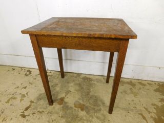 Antique Square Solid Oak Wood Work Radio Industrial Machine Stand Table
