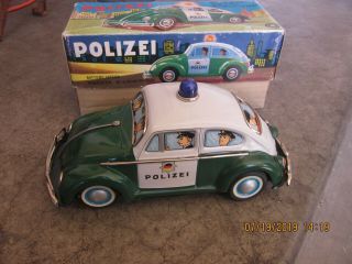 Very Rare Modern Toys Polizei Japan Tin Battery Vw Volkswagen Beetle Kafer