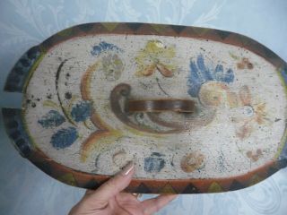 LARGE ANTIQUE HAND PAINTED WOOD BOX WITH LID & HANDLE 1889 10