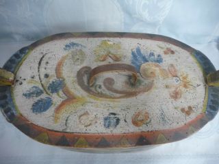 LARGE ANTIQUE HAND PAINTED WOOD BOX WITH LID & HANDLE 1889 2