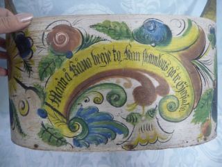 LARGE ANTIQUE HAND PAINTED WOOD BOX WITH LID & HANDLE 1889 5