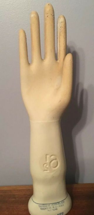 Vtg General Porcelain 14 1/4” Glove Mold Sz 6.  5 Rt Hand Ring Display