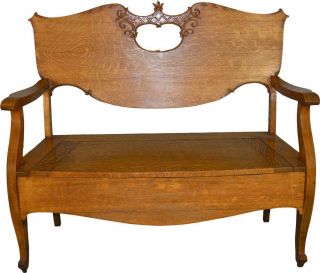17624 Victorian Oak Carved Hall Bench