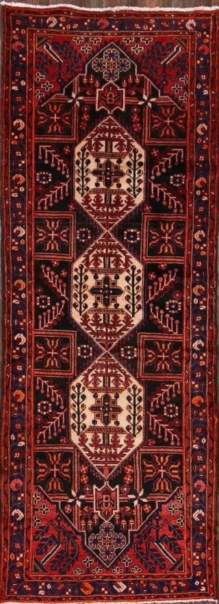 Vintage Geometric Tribal Runner 4x10 Hamedan Persian Oriental Rug 9 