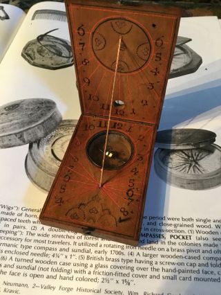 Revolutionary War 18th Century Wood Case Sundial Compass 1720 - 1780 Cond. 3