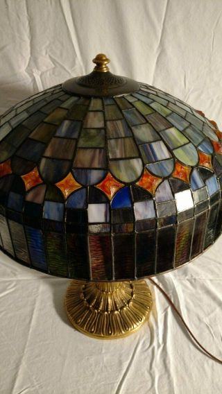 Antique Wilkinson lamp w/leaded glass shade.  B&H,  Handel era 3