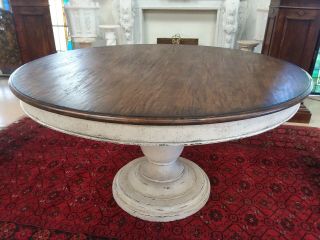 Antique American Walnut 54 " Round Dining Table With Painted Pedestal Base Center