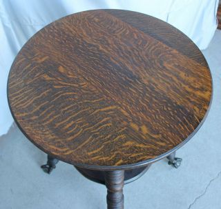 Antique Round quarter sawn solid Oak Lamp Table with claw ball feet 5