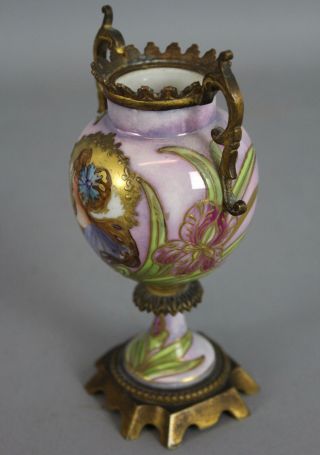 Miniature Antique Art Nouveau 19thC French Porcelain Painting,  Gilt Bronze Urn 6